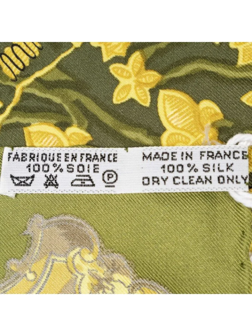 Hermes Scarf Green Gold White Silk